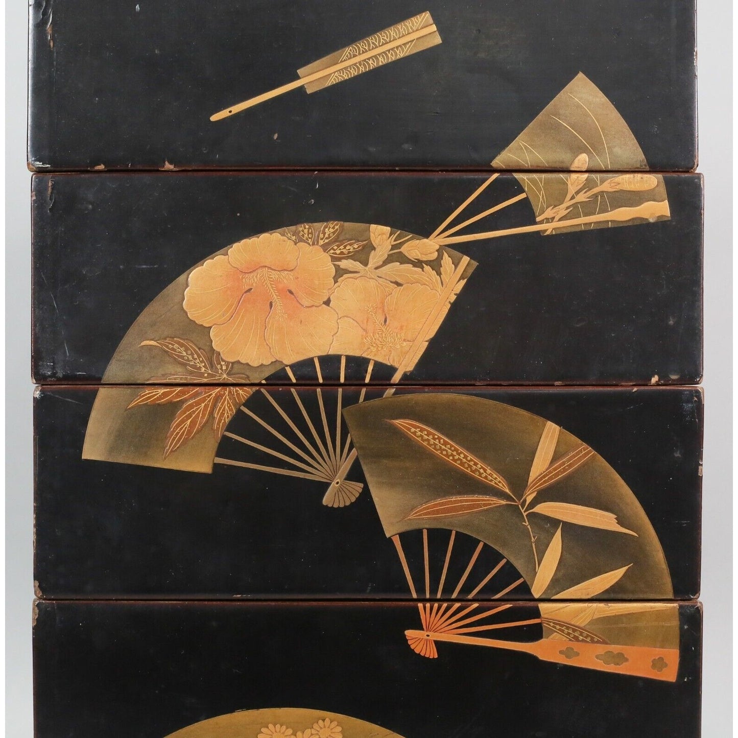 Japanese Meiji Style Lacquer Jubako Fan Motif