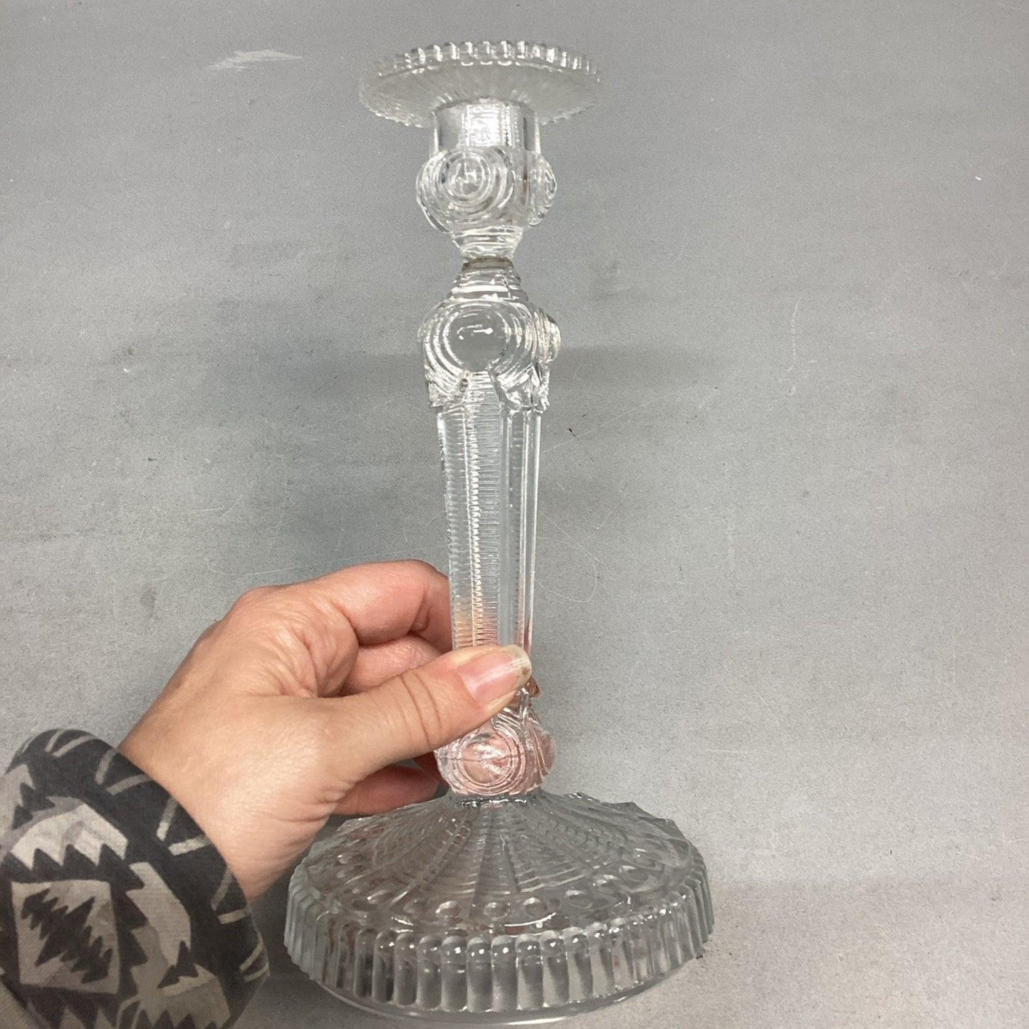 Elegant Antique Bayel Louis XV Candlestick 8.5" Clear Pressed Glass