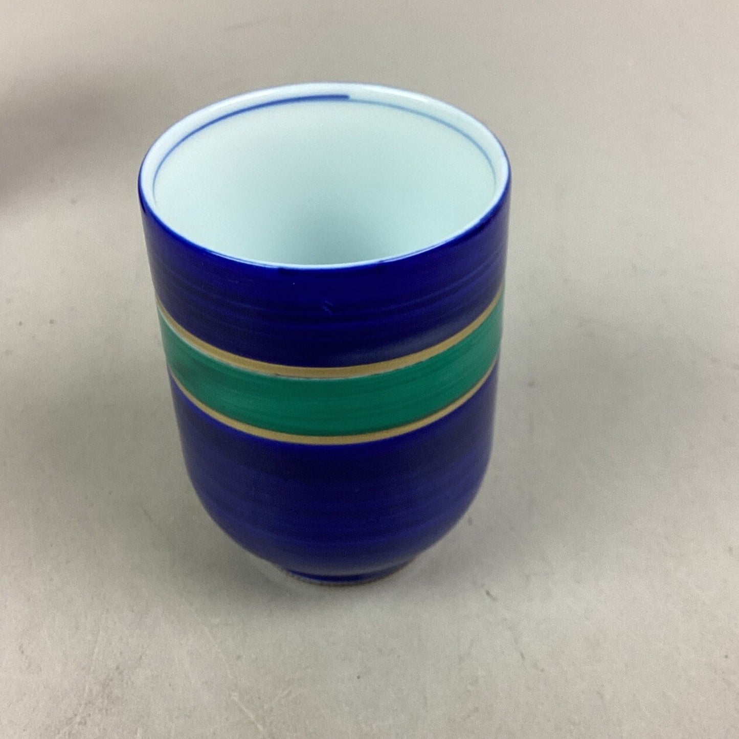 Set Of 2 Kotubuki Japanese Blue Striped Cups & 1 Black Gold Cup