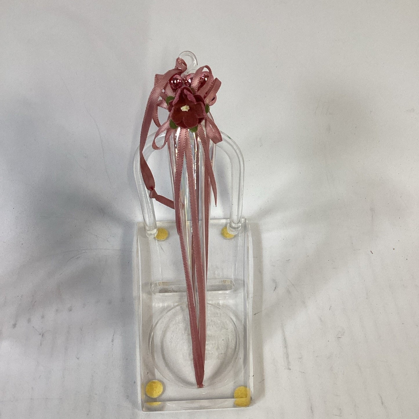 Lot of 2 Glass Christmas Ornaments - Heart With Roses And Icicle With Flower