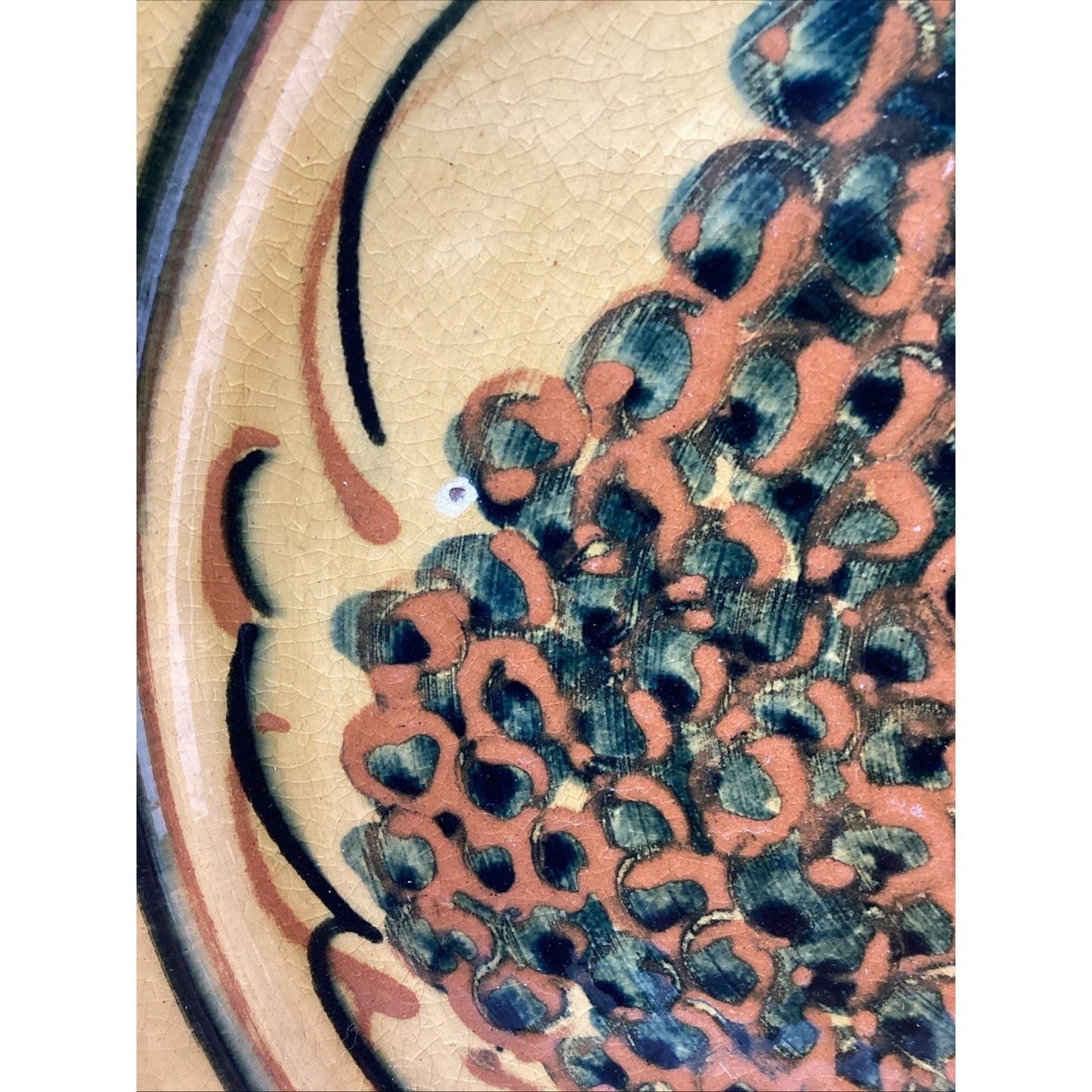 Large Vintage Handmade Hand Painted Glazed Charger Bowl - 13”D