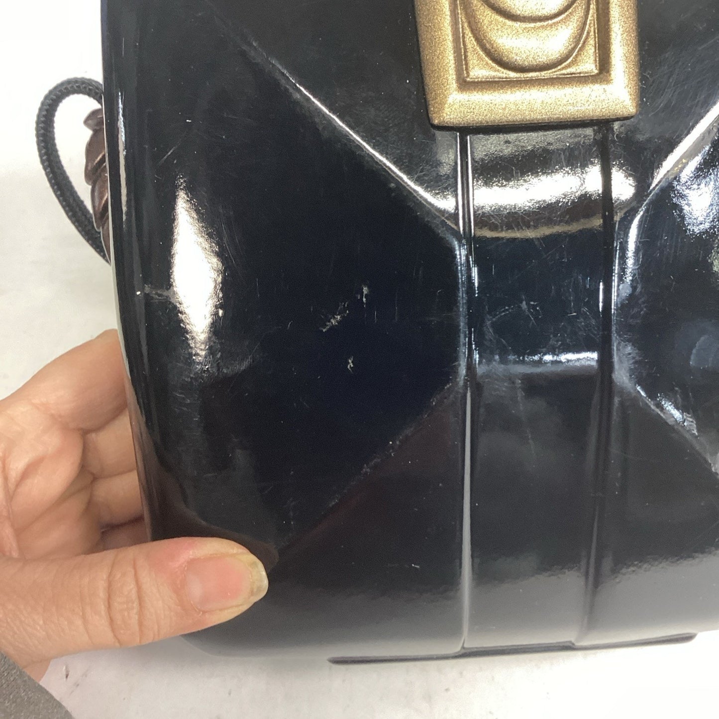 1980s Marc Levine Lacquered Black Hard Shell Bag W/ Strap