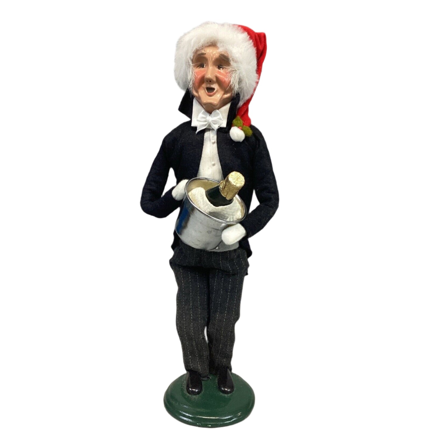 Byers Choice 1999 Caroler Man Butler w/ Santa Hat Holding Ice Bucket & Champagne