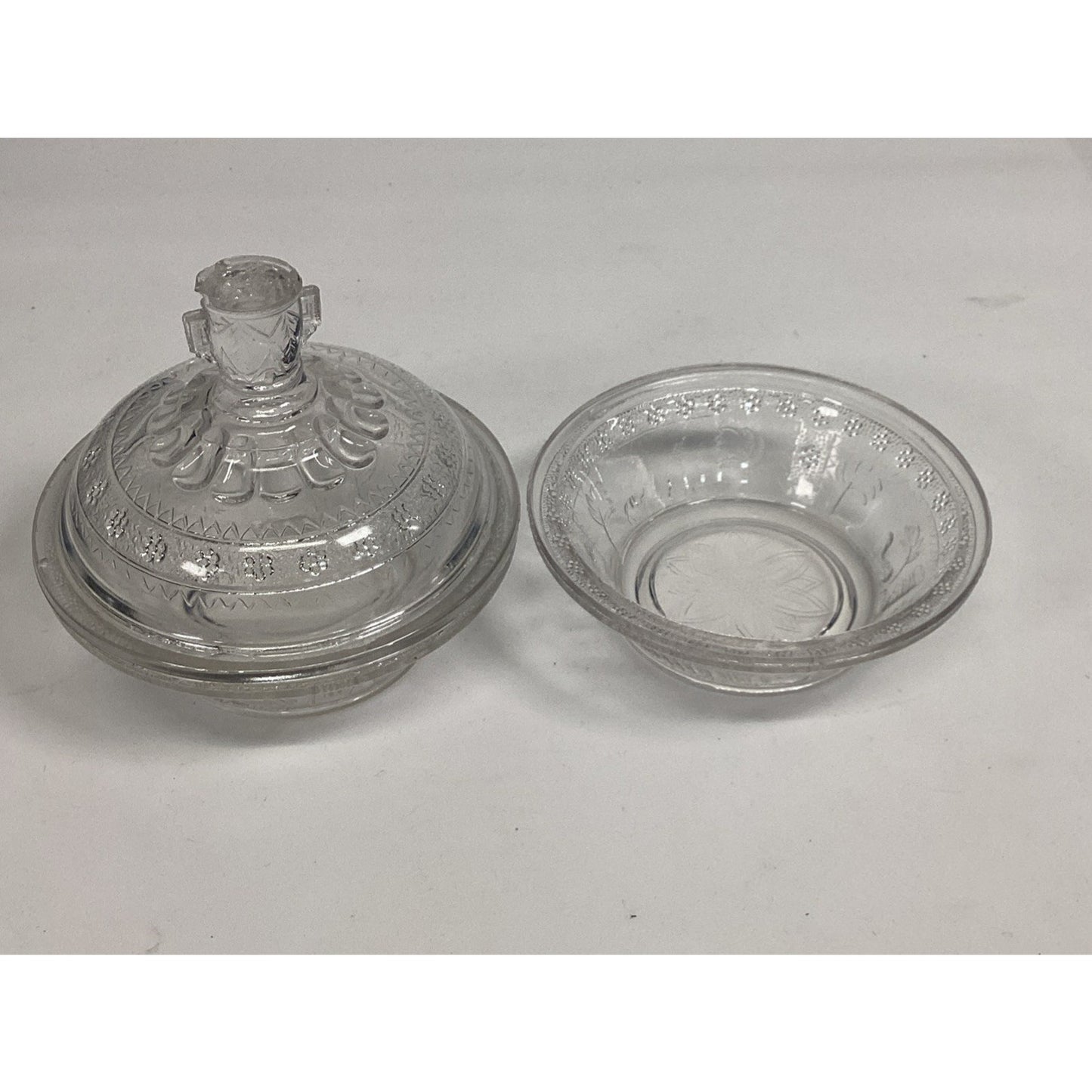 2 Antique EAPG Adam’s & Co Egyptian Oasis Pattern Sphinx Candy Dishes (1 Lidded)