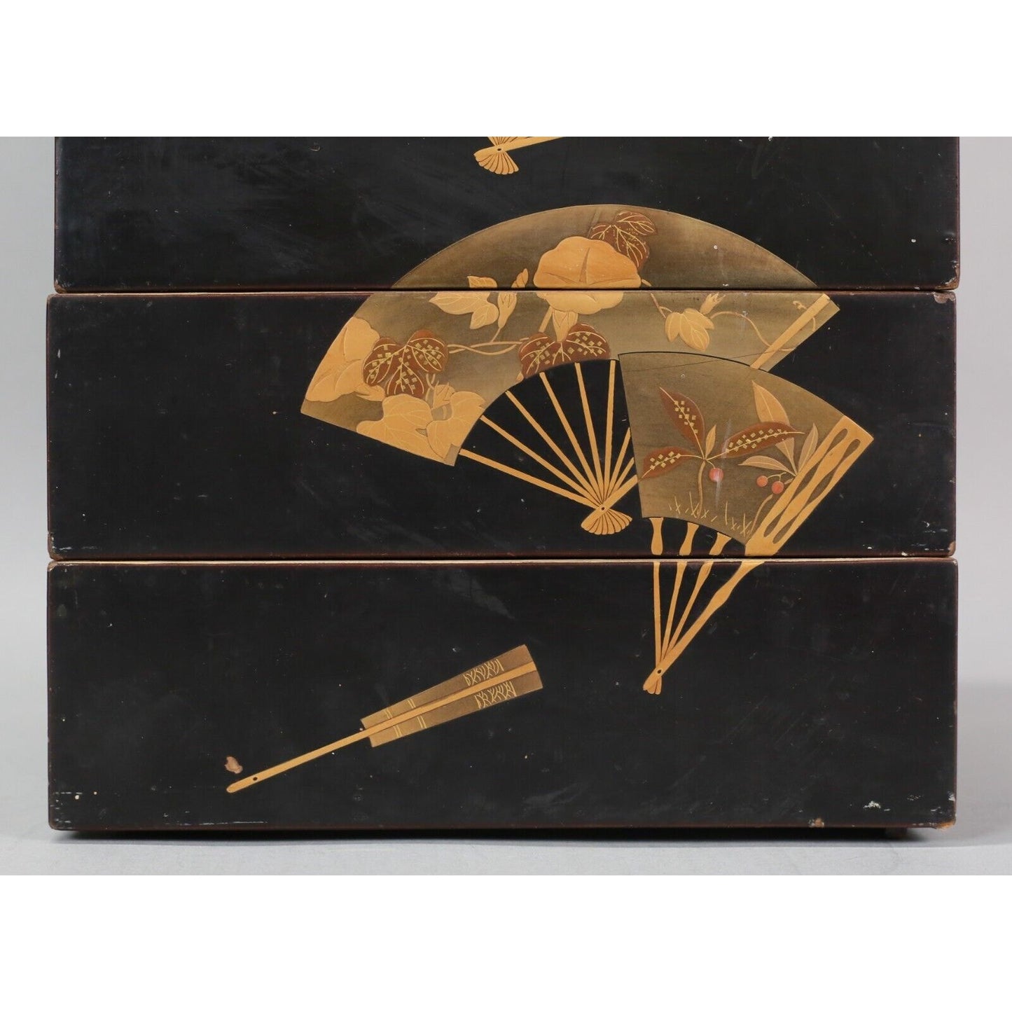 Japanese Meiji Style Lacquer Jubako Fan Motif