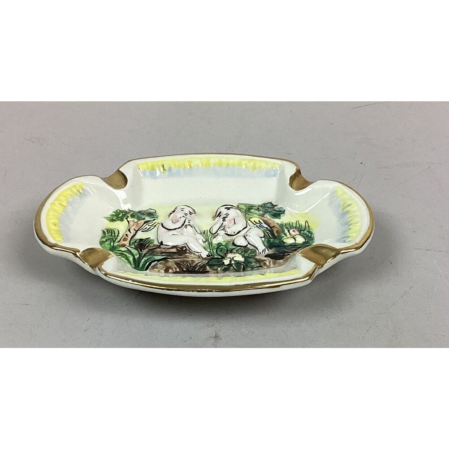 Vintage R Capodimonte Italy Cherub Ashtray With Gilded Accents