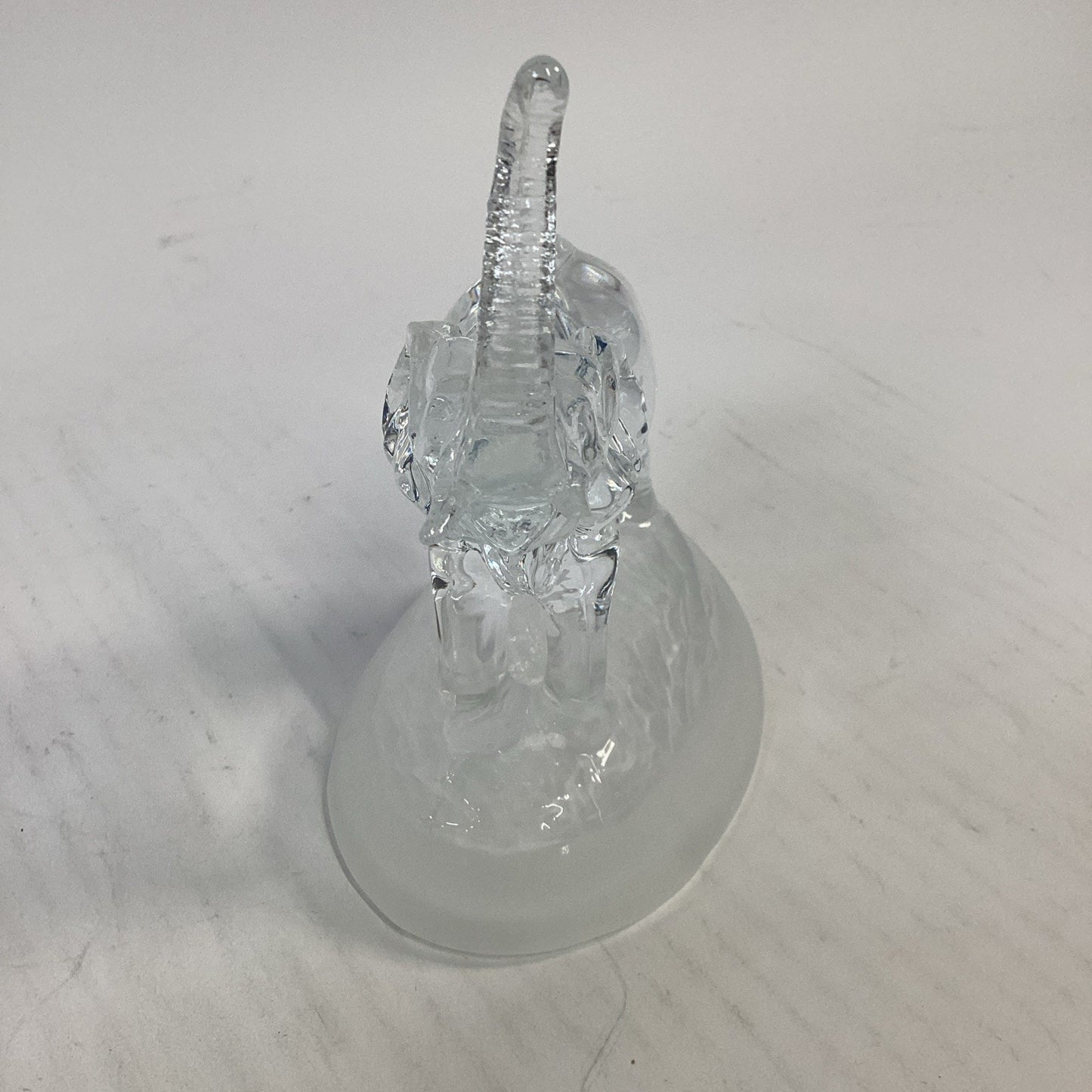 Vintage Clear Glass Elephant Figurine on Frosted Glass Base