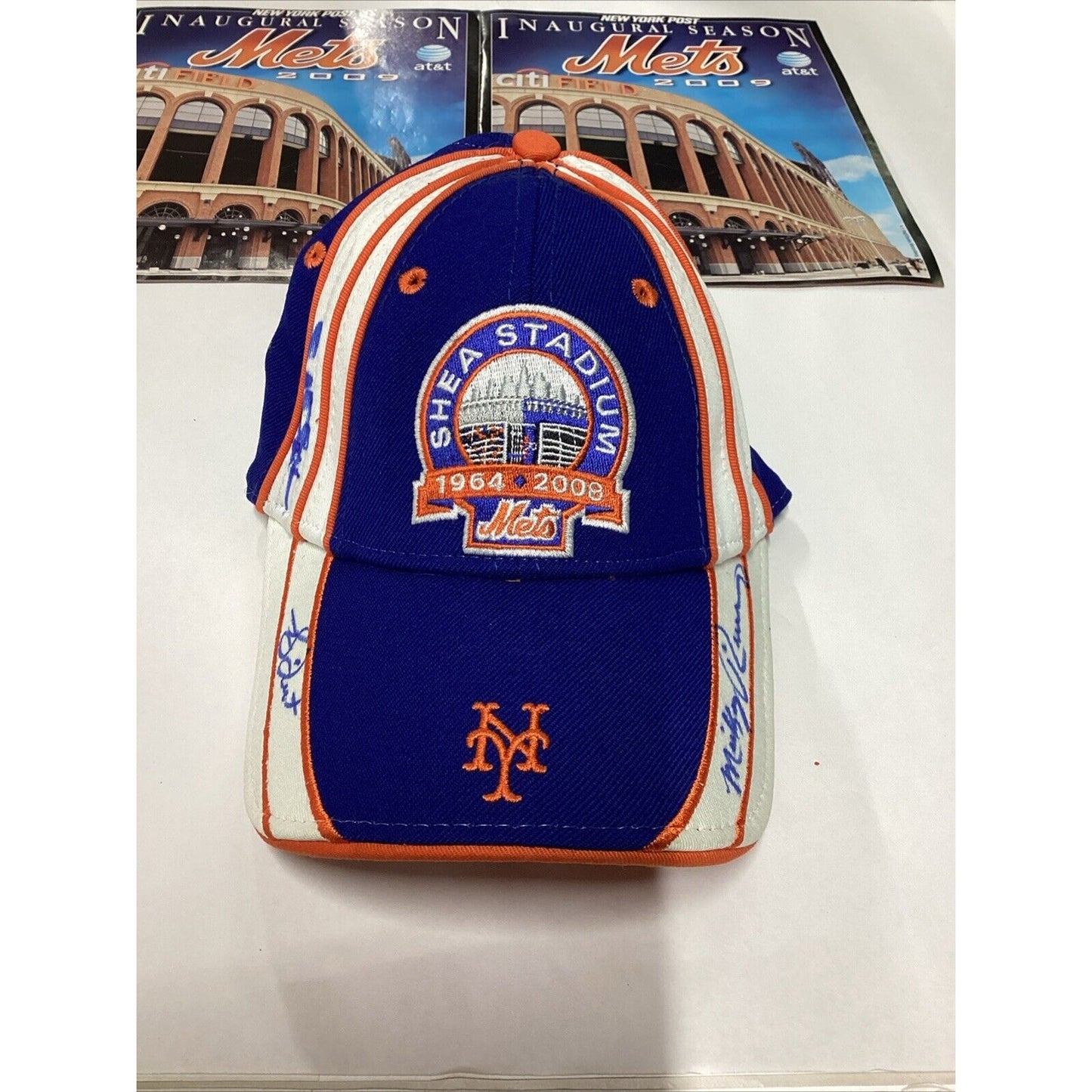 Mets Shea Stadium 1964-2008 Ball Cap W/ 3 Signatures - & 2 Catalogs