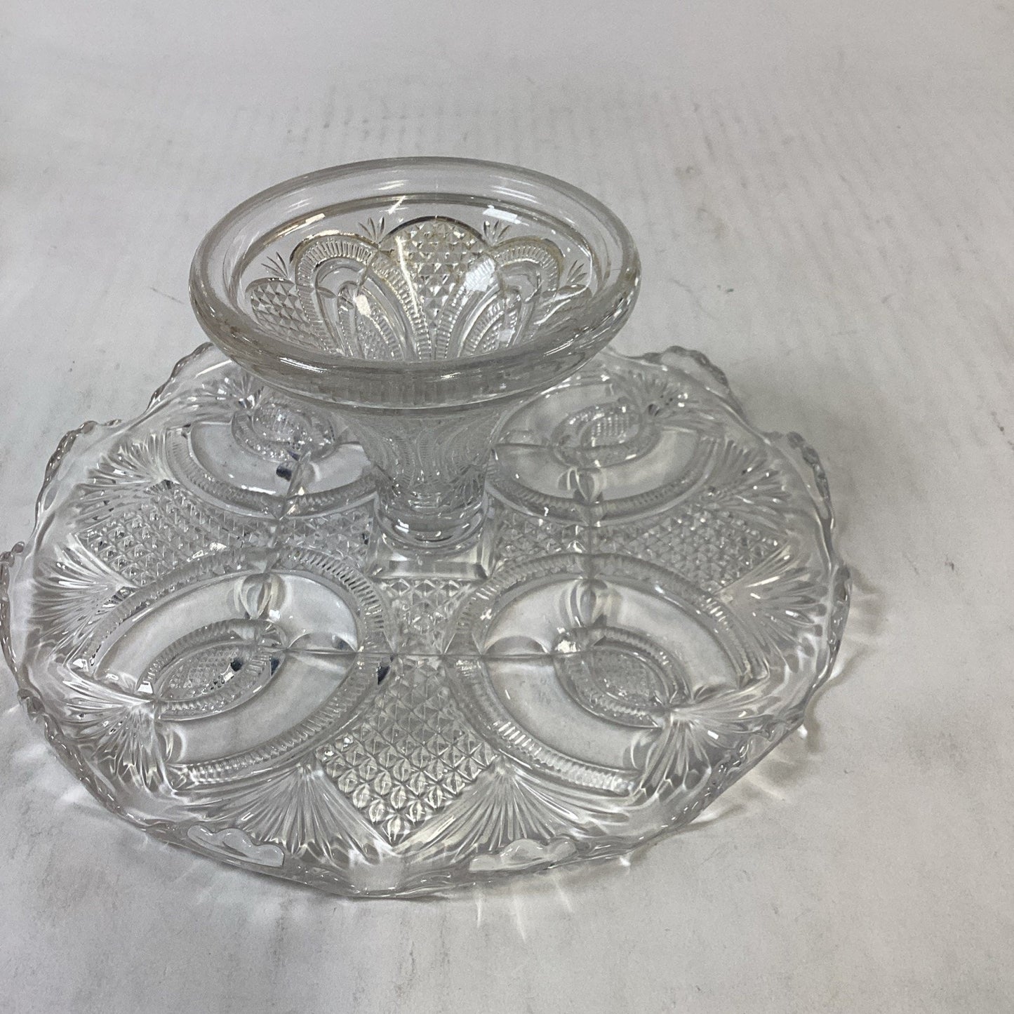 Antique 1897 EAPG Hickman McKee & Bros Crystal Cake Pedestal Stand