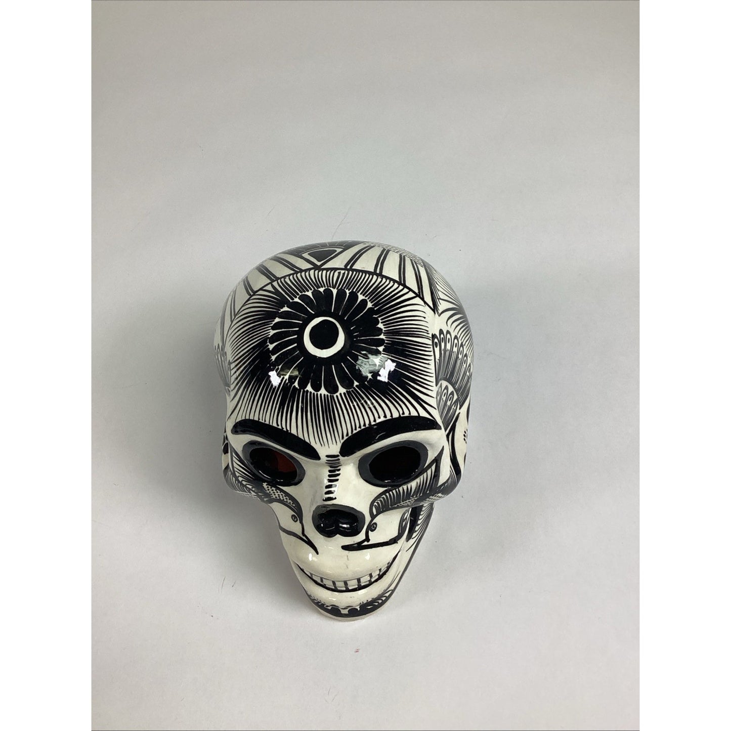 Hand Painted Glossy Ceramic Sugar Skull - Day Of The Dead Decoration