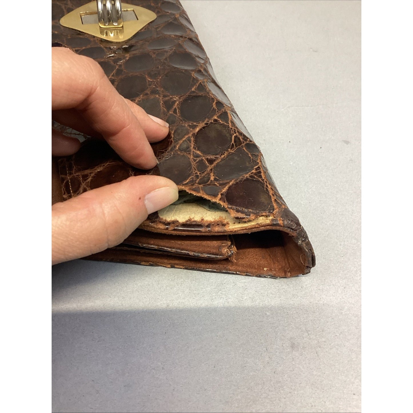 Vintage Genuine Alligator Skin Brown Leather Satchel Case