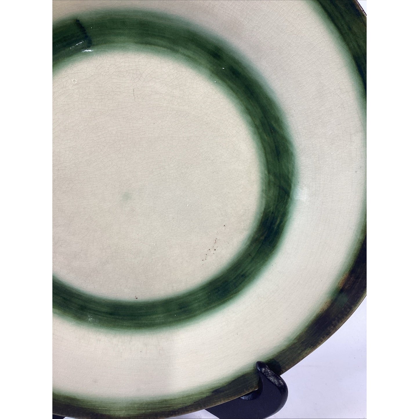 Handmade/Hand Painted Glazed Beige And Green Dinner Plate - 11.75”D