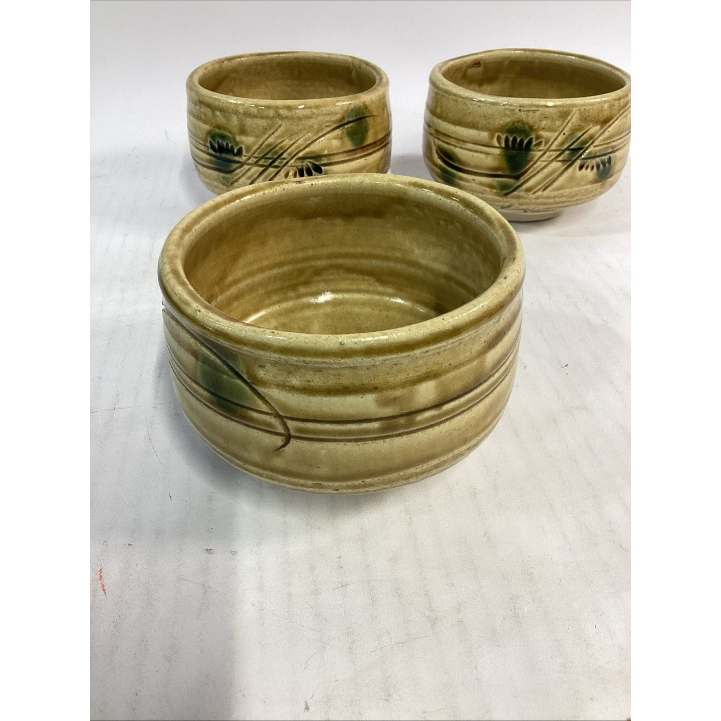 Lot Of 3 Hand Painted Decorative Pottery Soup Bowls - 3 3/8”Hx4.5”D