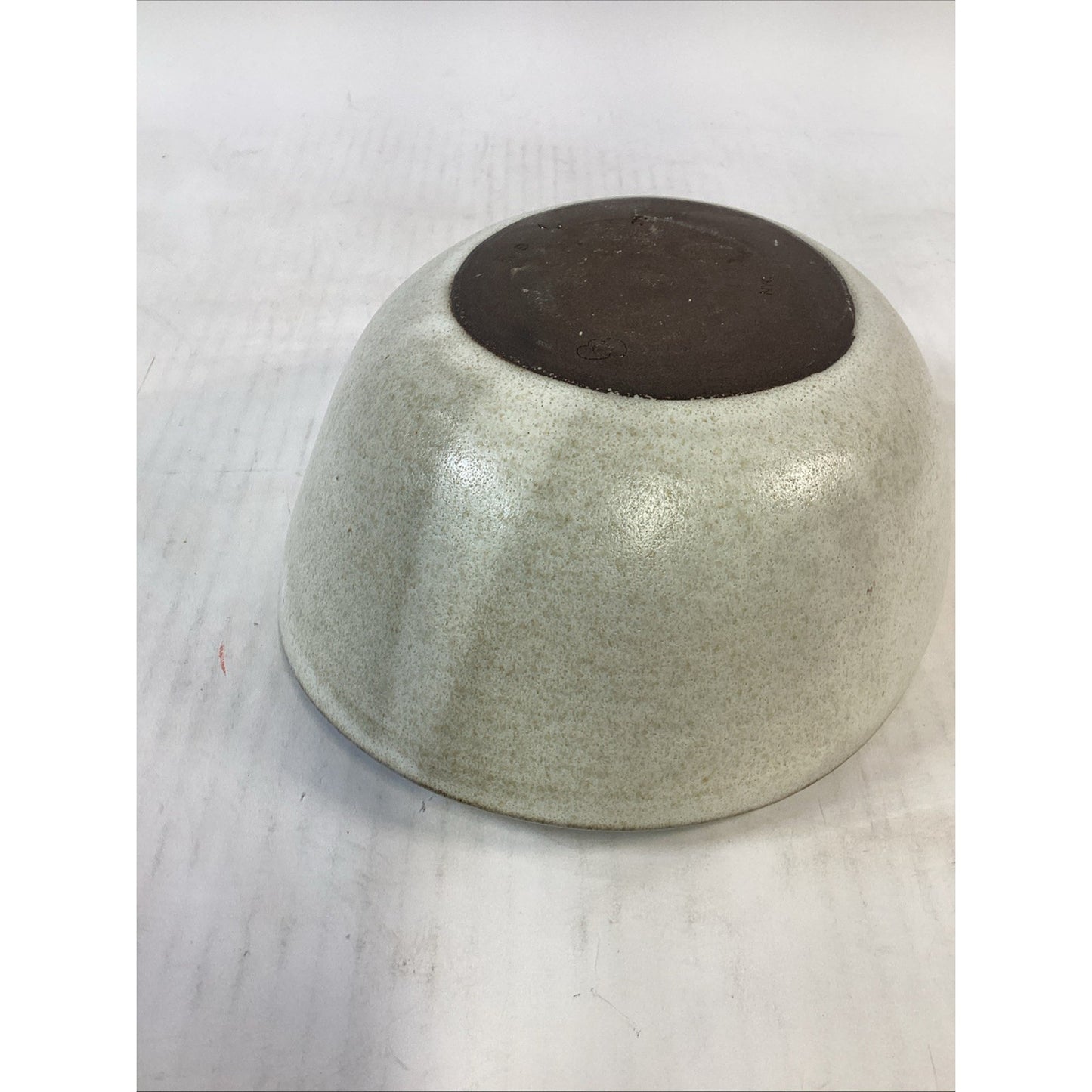 Vintage Speckled White Glazed Bowl - 9x7.5x3.5”