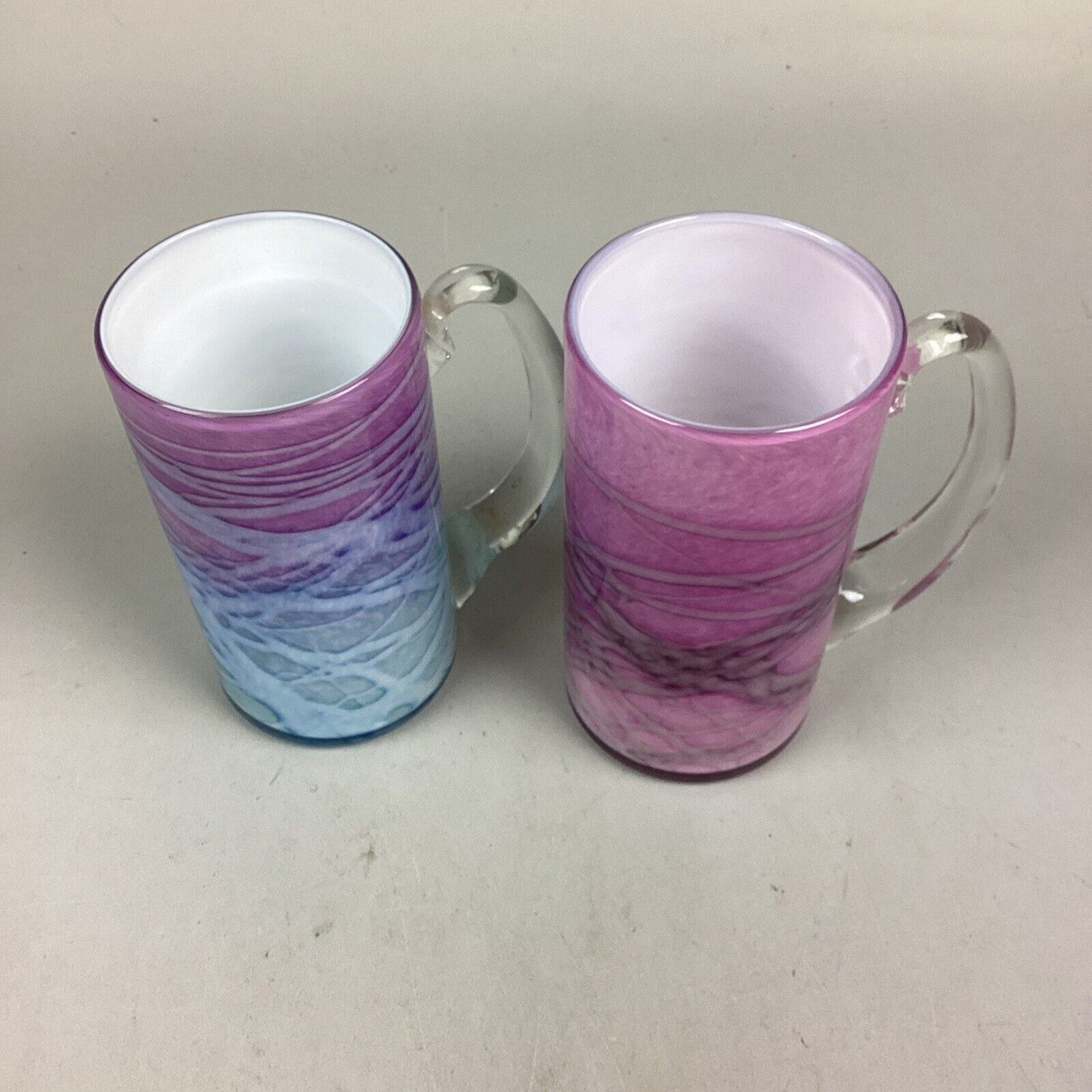 Set Of 2 Pink Purple Swirl Glass Cups - 6.5”H