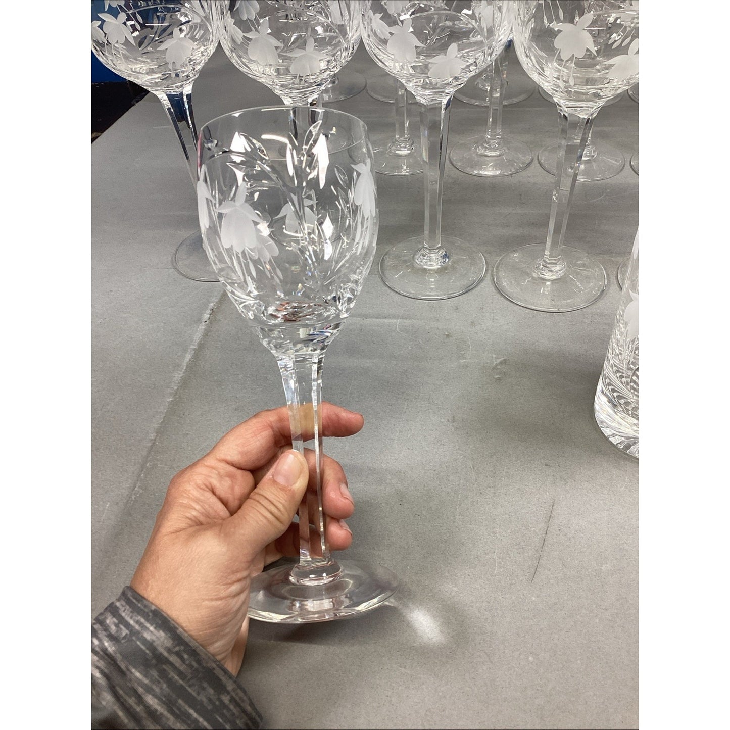 27 Glass Champagne, Red & White Wine Glasses & Water Glasses w/ Frosted Flowers