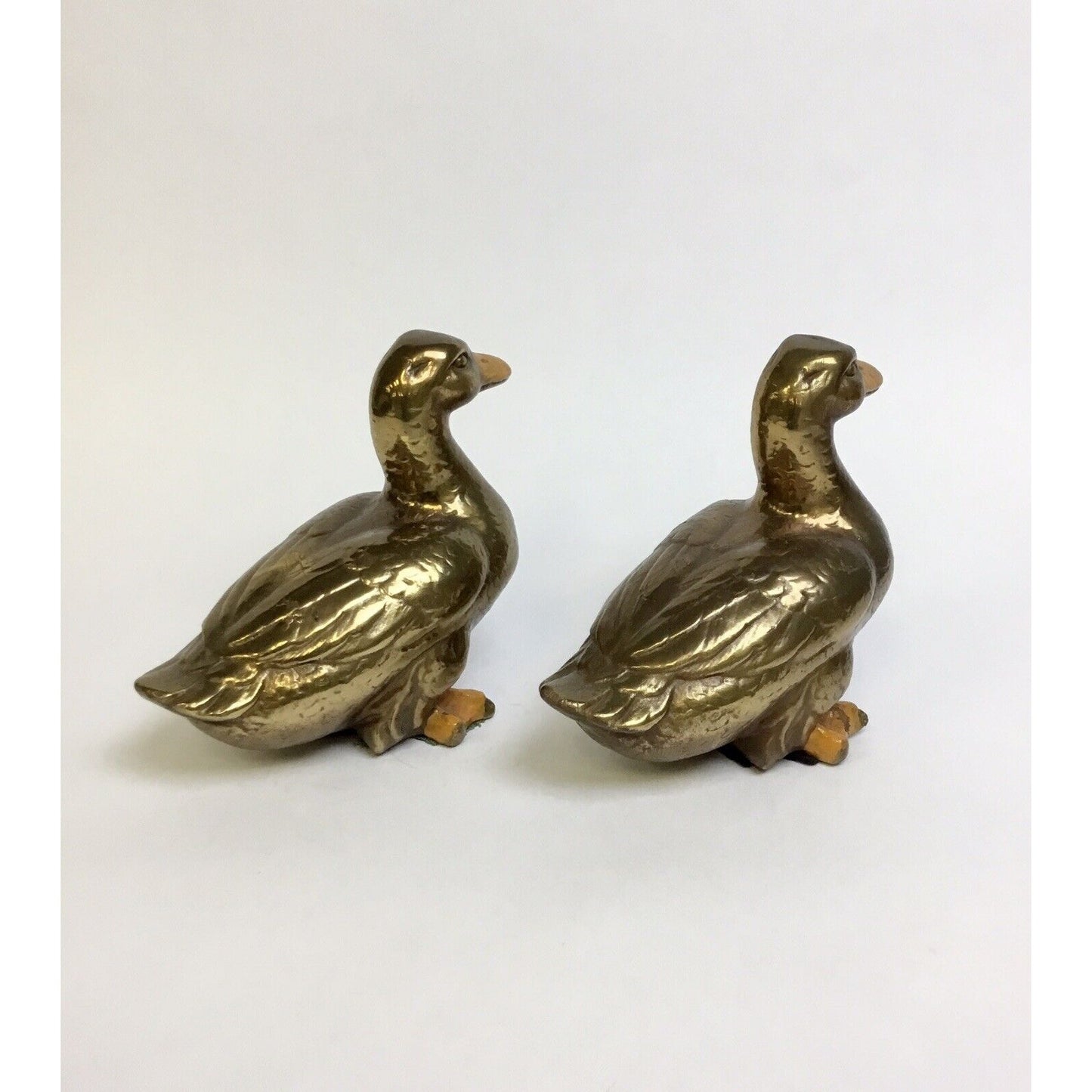 Vintage Pair of Brass Ducks with Enameled Bill & Feet 5 1/2" Figurines