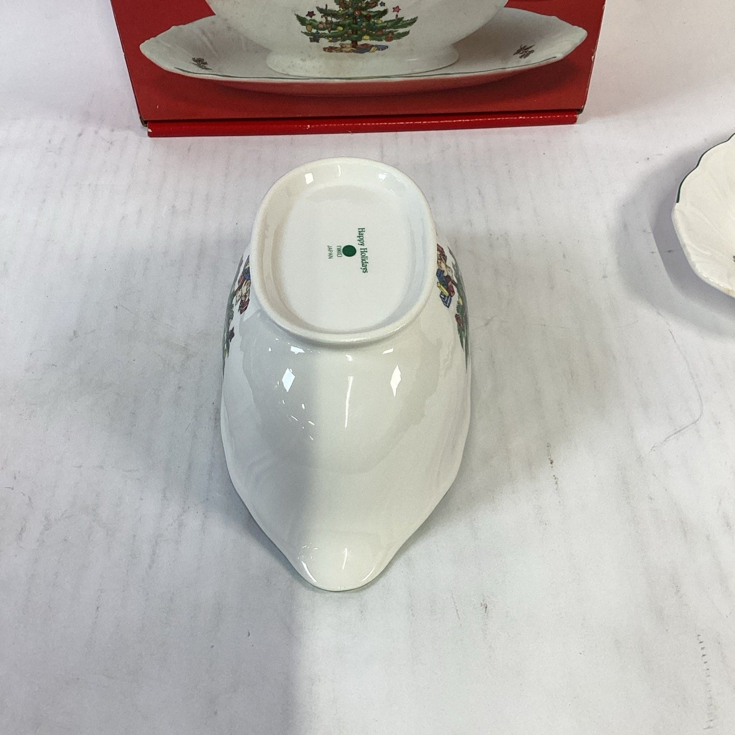 Nikko Christmas Tree Gravy Sauce Boat, Stand And Original Box