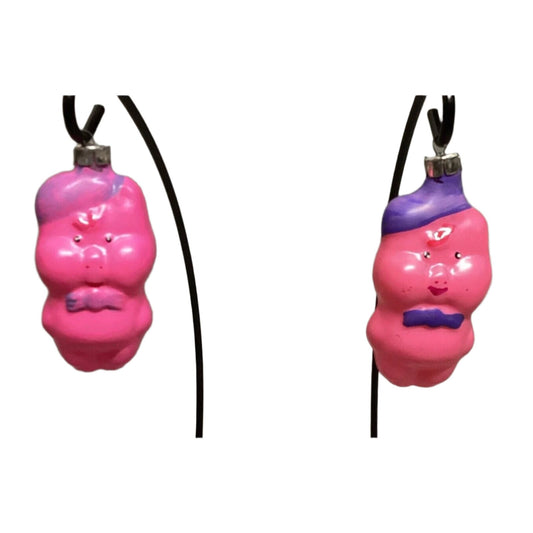 Vintage Russian Glass Christmas Ornaments 2 Pink Little Pigs