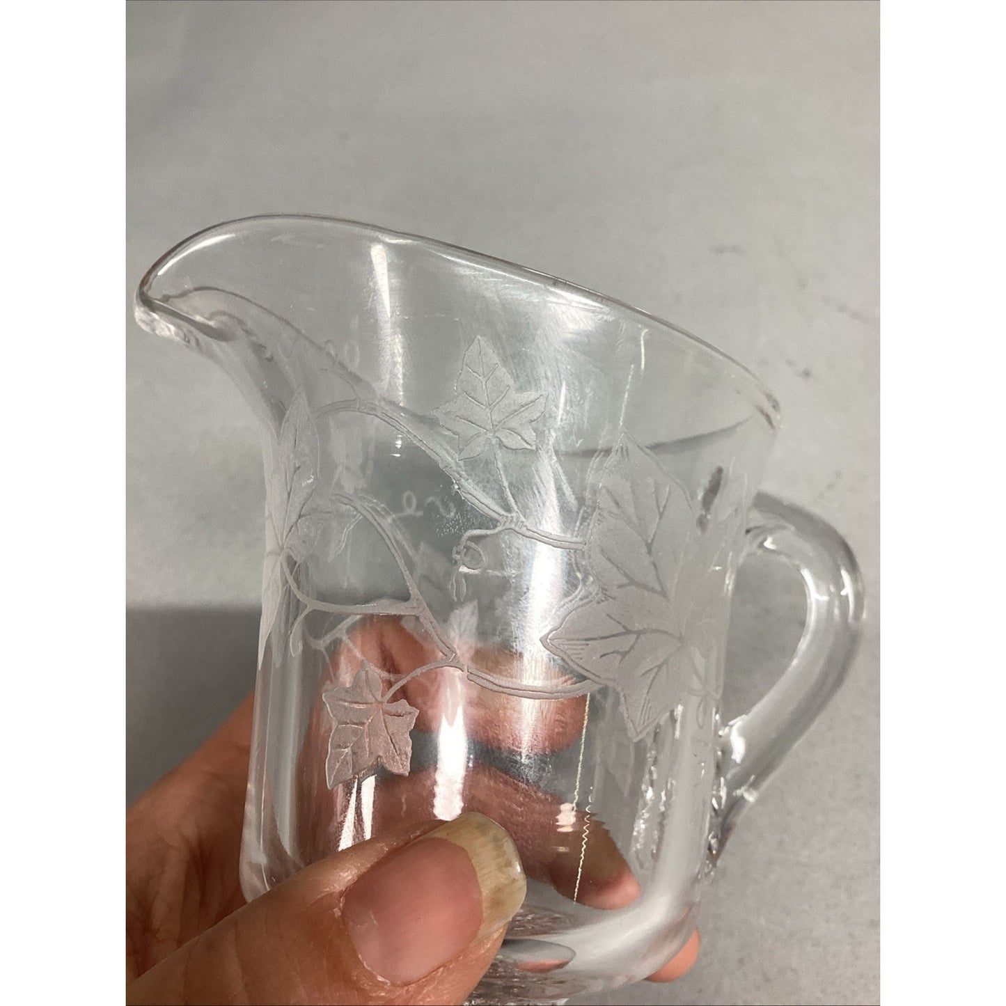Vintage Glass Leaf Design Creamer And Sugar