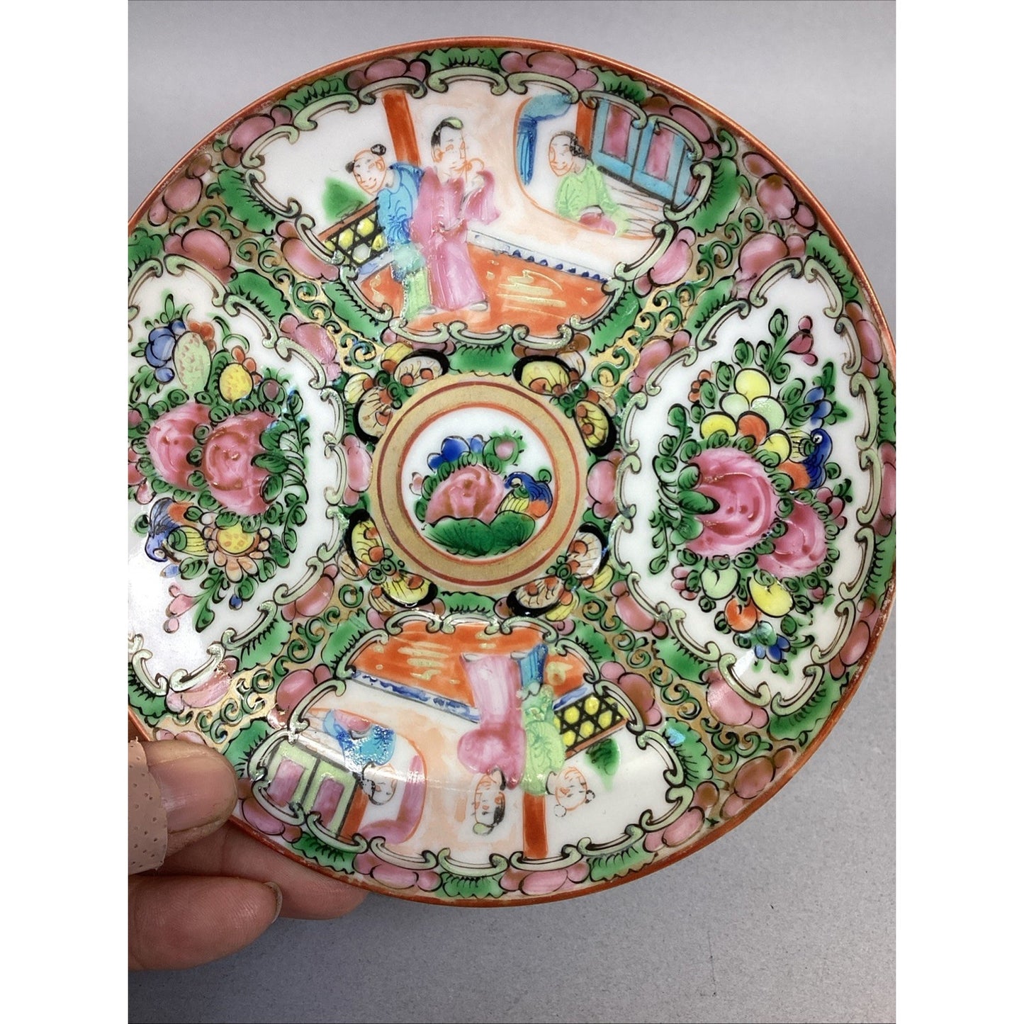 Antique 1920's Chinese Familie Rose Medallion Teacup And Saucer