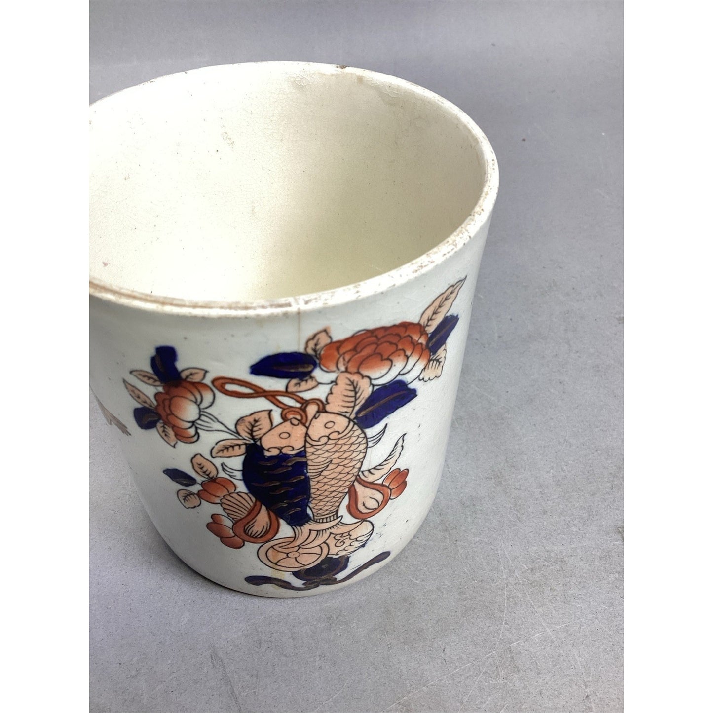 Vintage Japanese Blue Orange Floral Mug - 4.25x4”