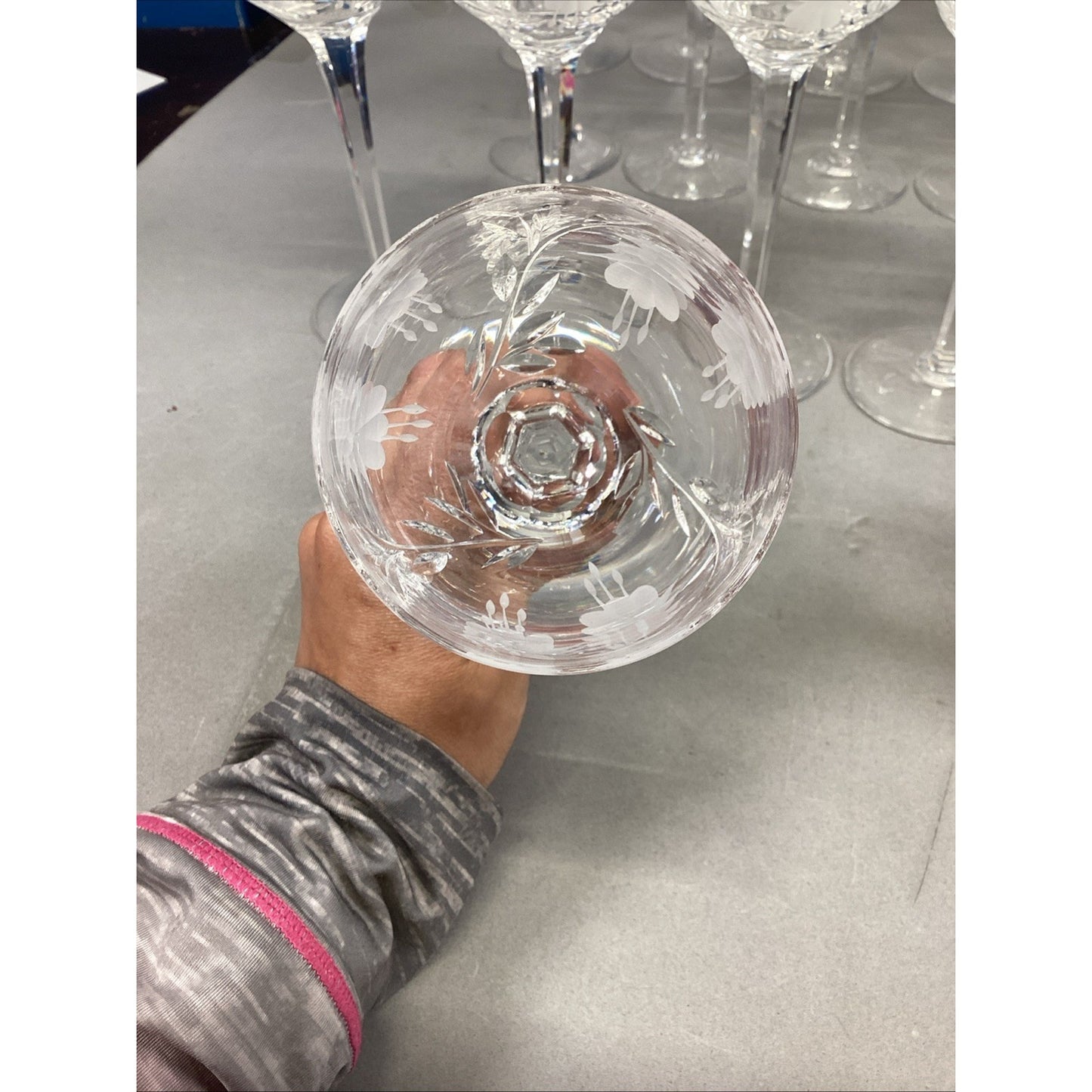 27 Glass Champagne, Red & White Wine Glasses & Water Glasses w/ Frosted Flowers