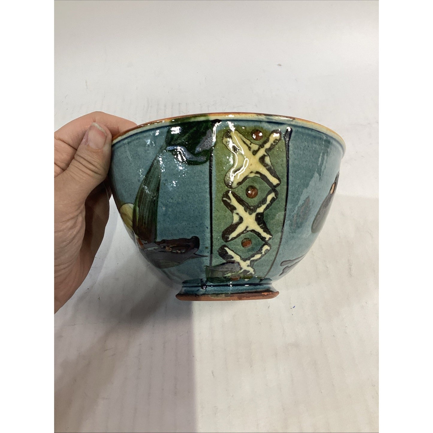 Lot Of 3 Hand Painted Glazed Pottery Bowls - 3.75”Hx6.5”D