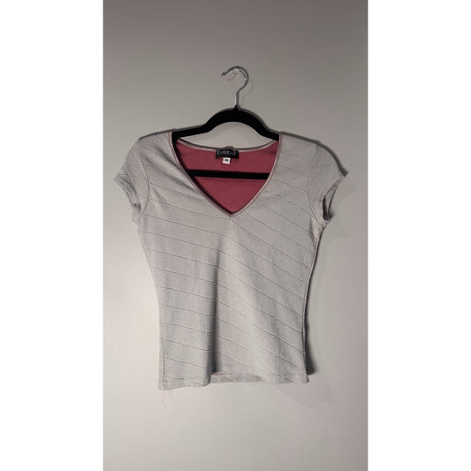 Bebe Grey And Pink Short Sleeve Shirt Gray Medium