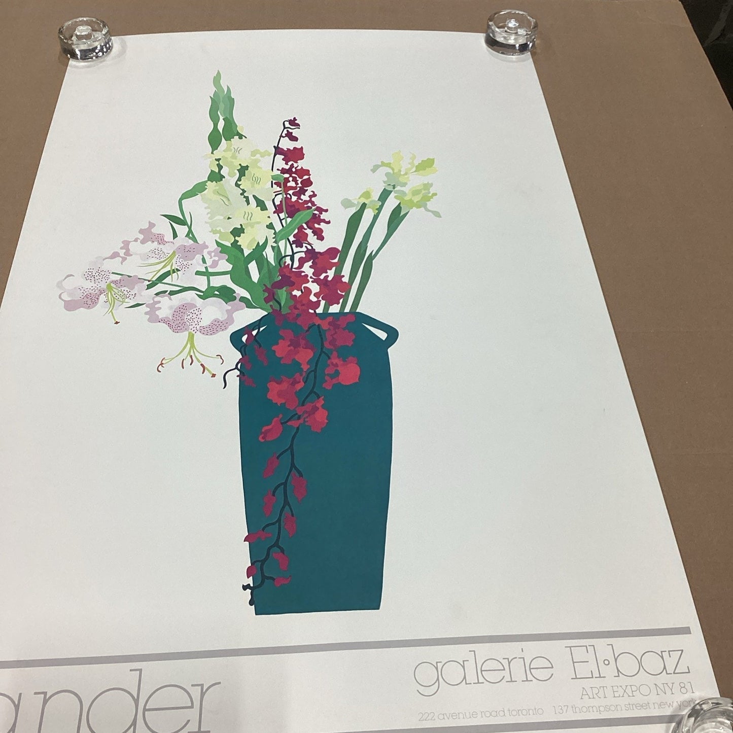 Galerie El Baz Lander - Floral Vase Poster - 39.5x27.25” Art Expo NY 1981