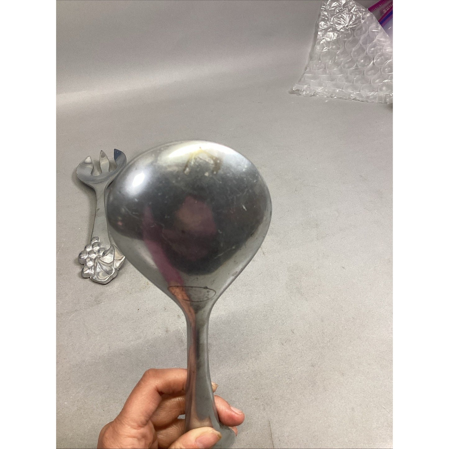Mariposa Pewter Salad Serving Set Fork Spoon Grapes Grapevine Utensils 1990