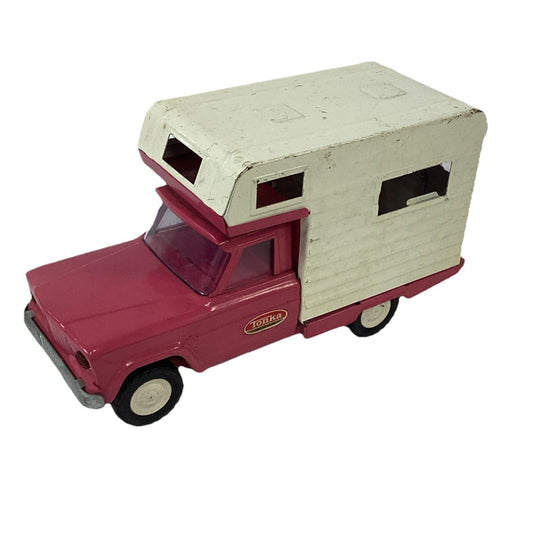 Vintage 1960's Tonka Jeep Camper Pink Pressed Steel Truck and Camper