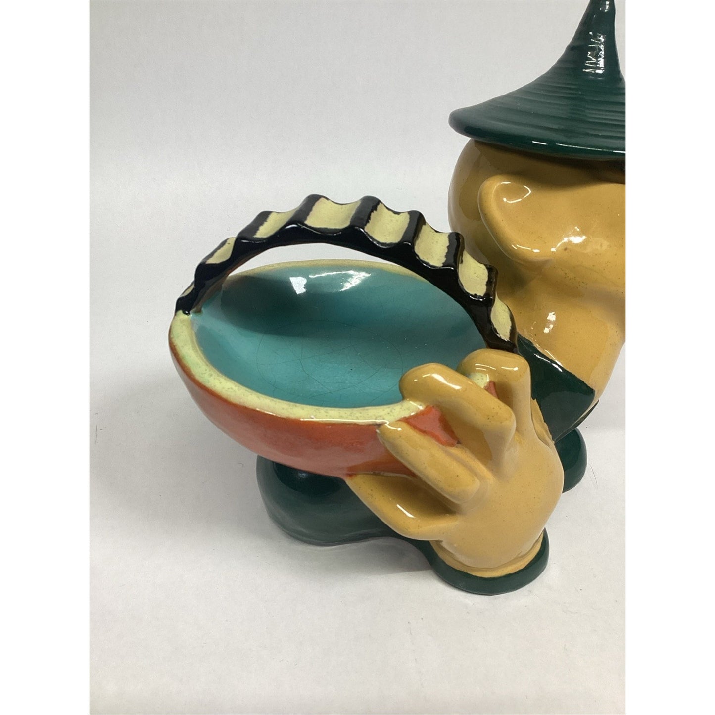 Whimsical Vintage Ceramic Minstrel Candy/Nut Dish Sculpture Figurine