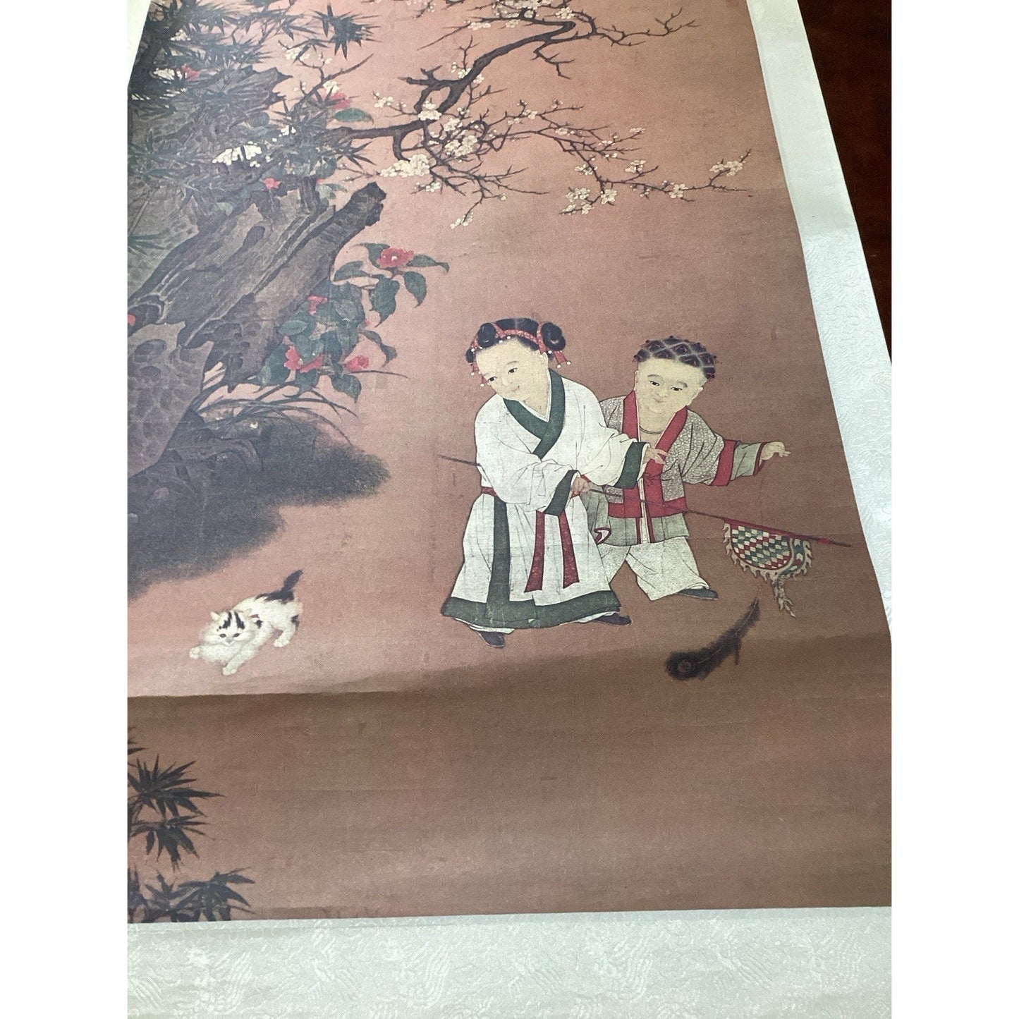Children At Play On A Winter’s Day - Ink/Color On Silk - Scroll Painting -74x26”