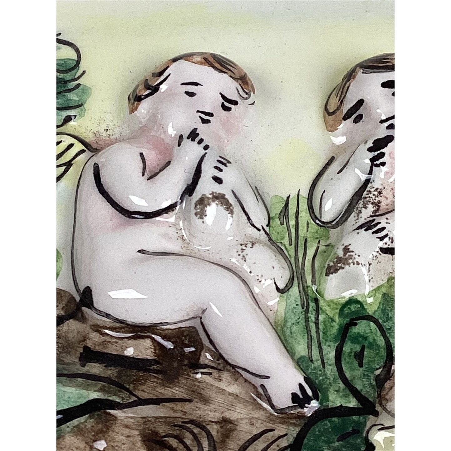 Vintage R Capodimonte Italy Cherub Ashtray With Gilded Accents