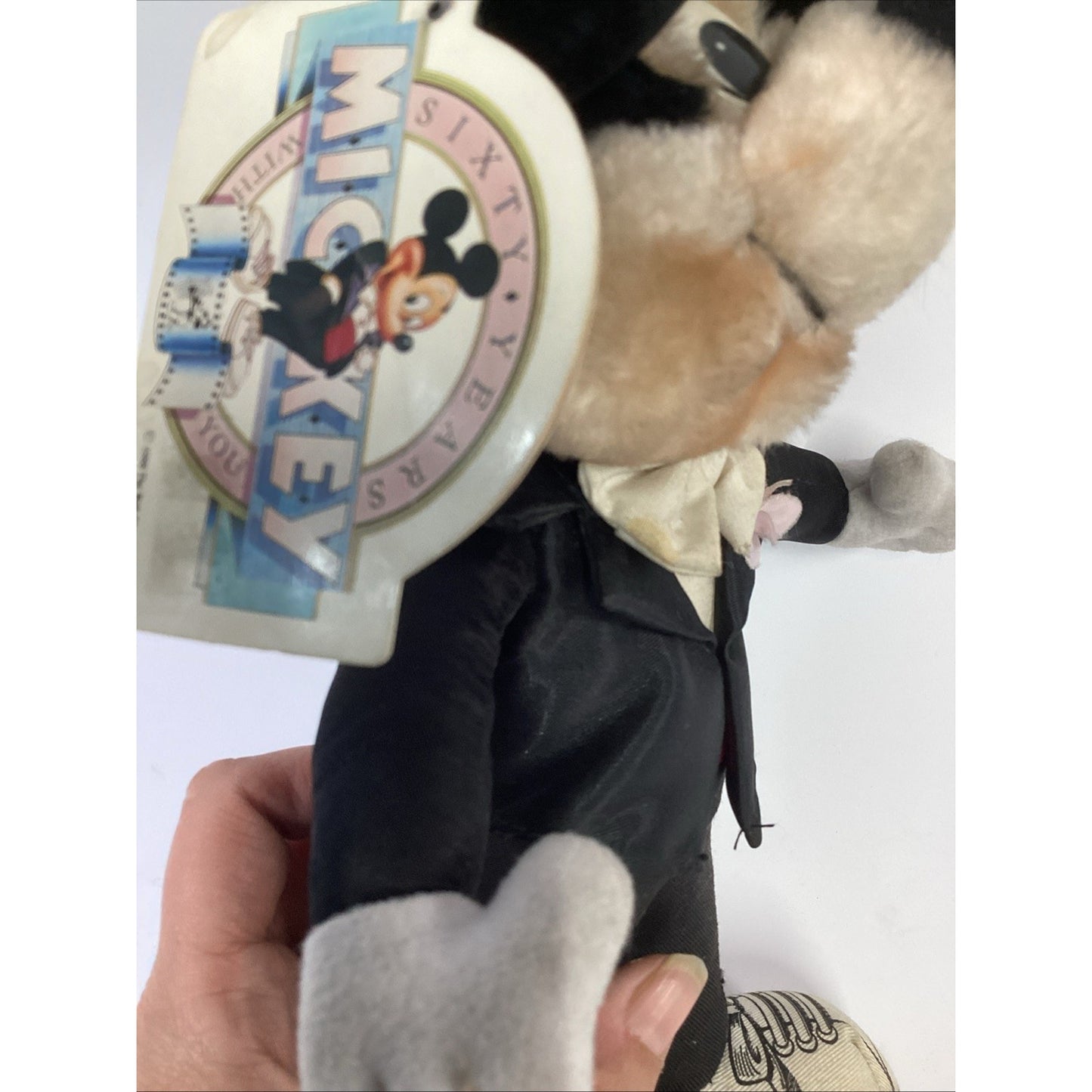 Disney 10” Mickey Mouse Tagged 60th Anniversary Black Tuxedo Plush Applause NOS