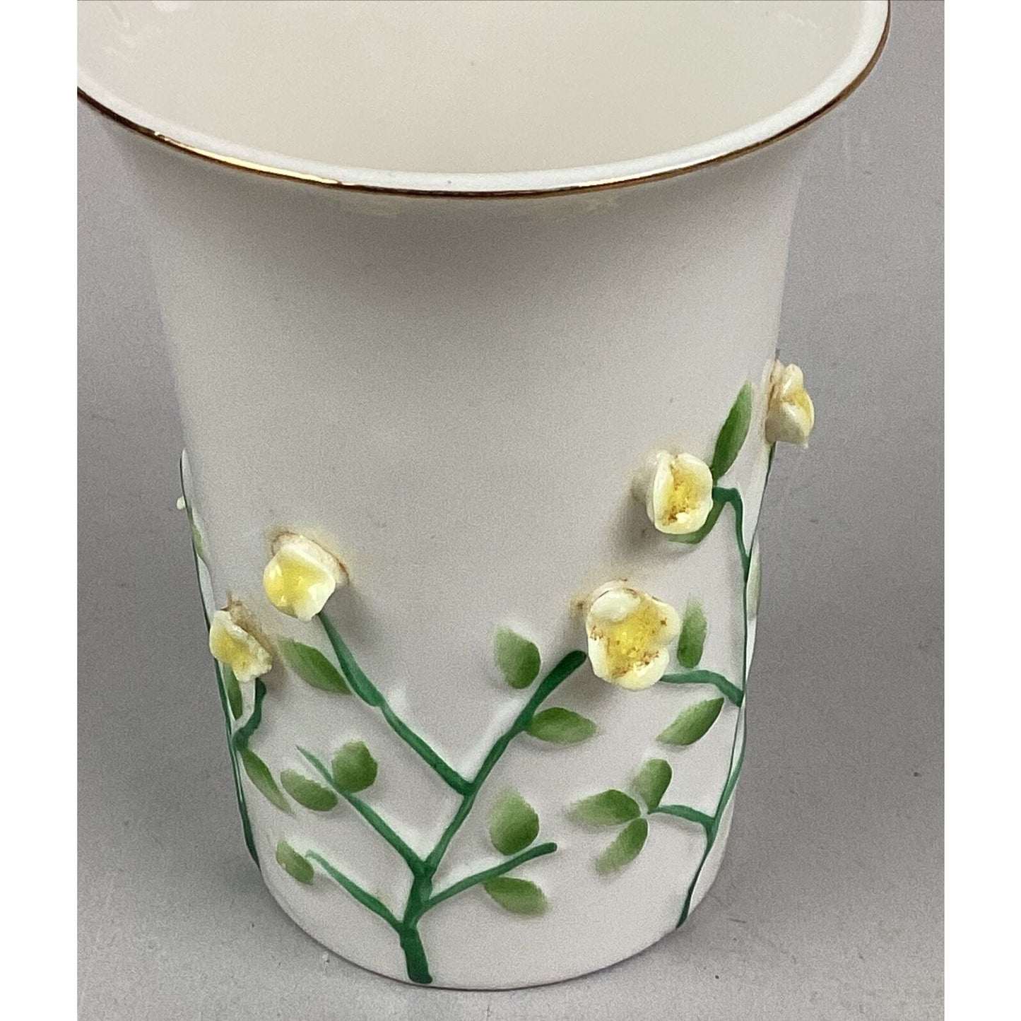 Vintage Climbing Yellow Rose Ceramic Cup / Wide Mouthed Vase - 4”H