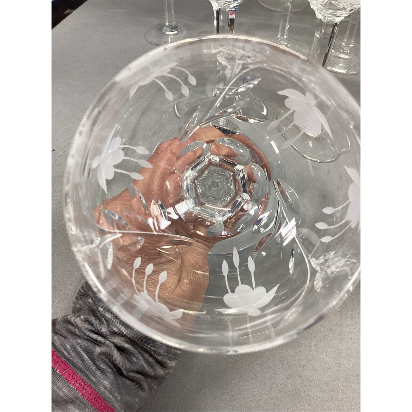 27 Glass Champagne, Red & White Wine Glasses & Water Glasses w/ Frosted Flowers
