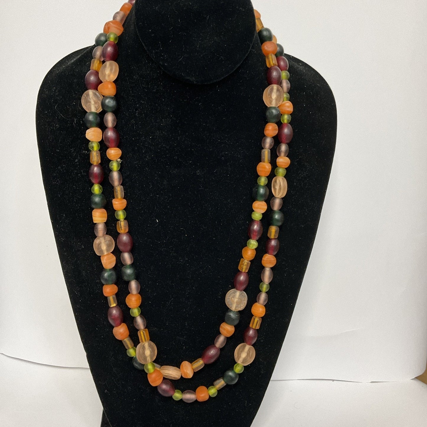 Multicolor Natural Glass Beaded Statement Necklace 26 In Bohemian