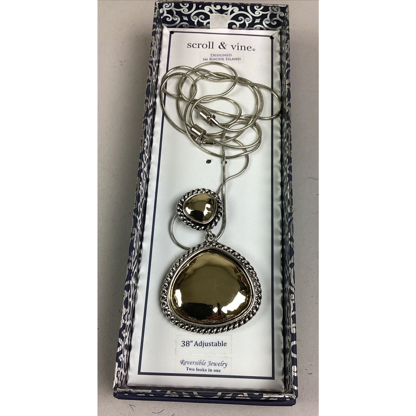 Scroll & Vine Adjustable 38” Reversible Jewelry Necklace w/ Original Box