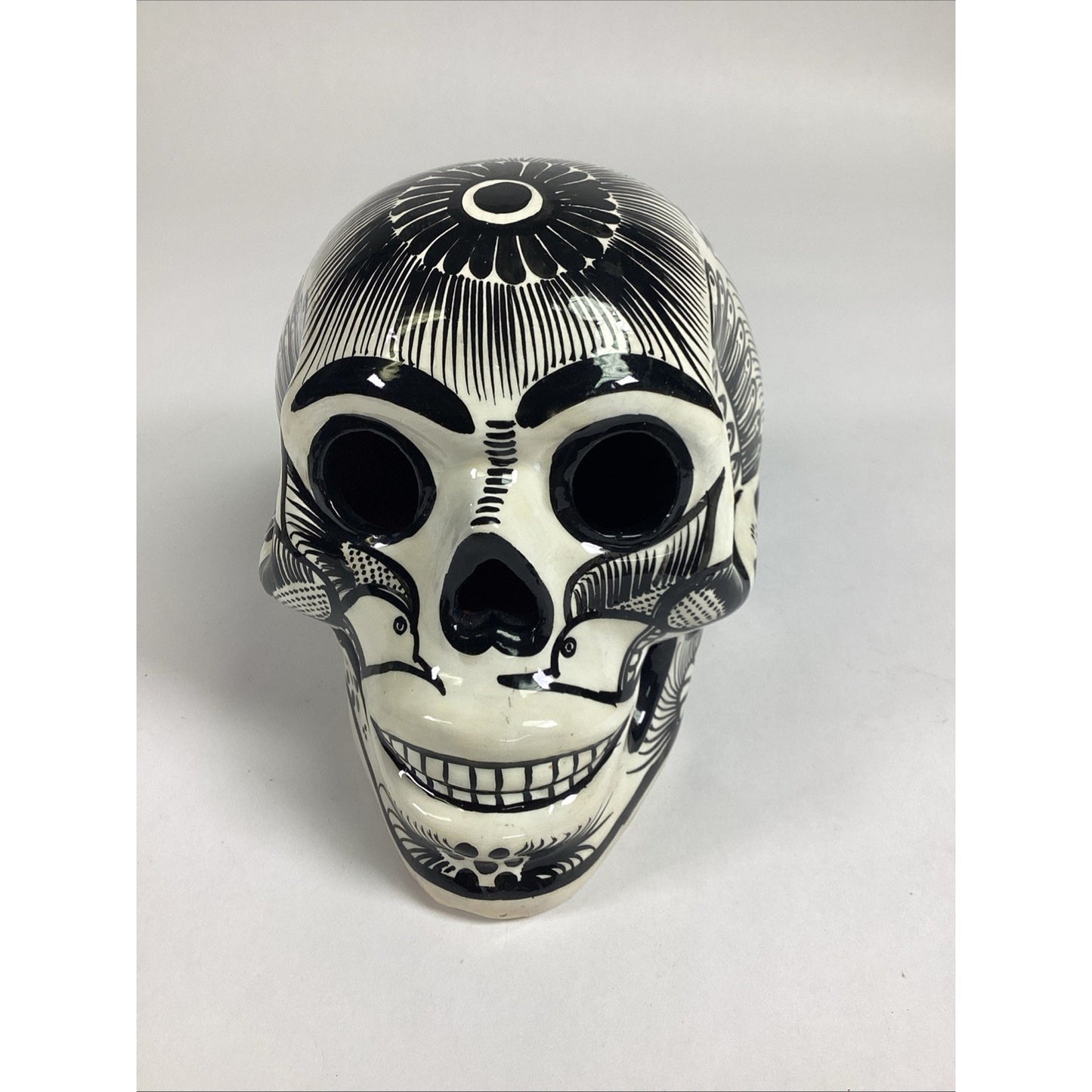 Hand Painted Glossy Ceramic Sugar Skull - Day Of The Dead Decoration