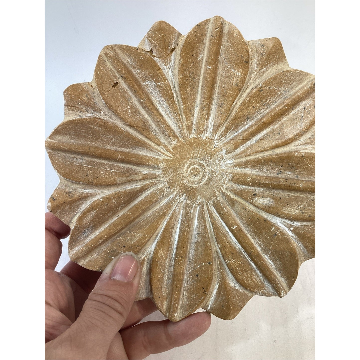 Vintage Hand Carved Natural Stone Lotus Shaped Soap Dish Or Centerpiece