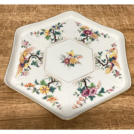 Vintage Porcelain And Ceramic Floral Platter With Birds & Butterflies - 12.5x11”