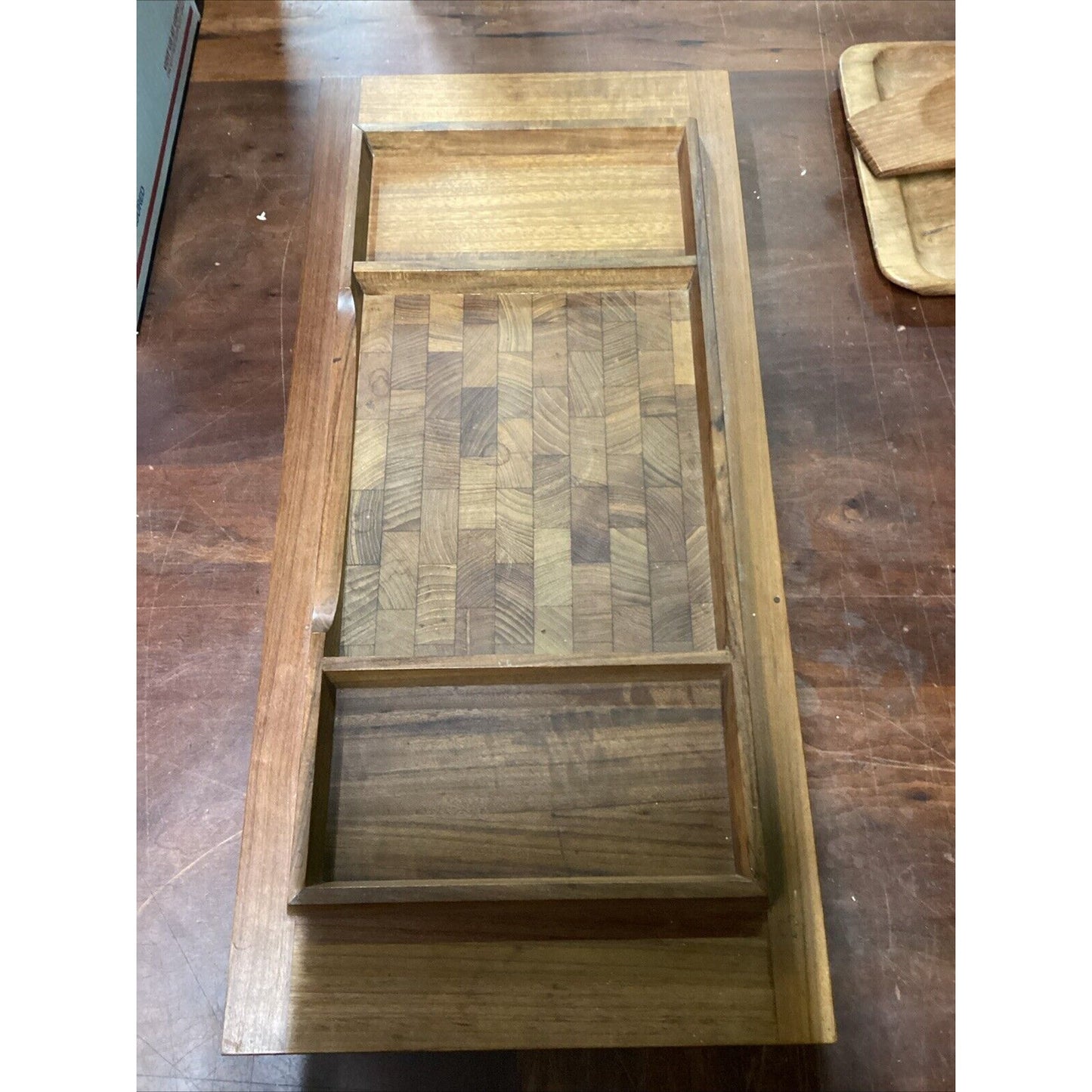 Vintage 3 Compartment Wooden Serving Tray - 25”x12”