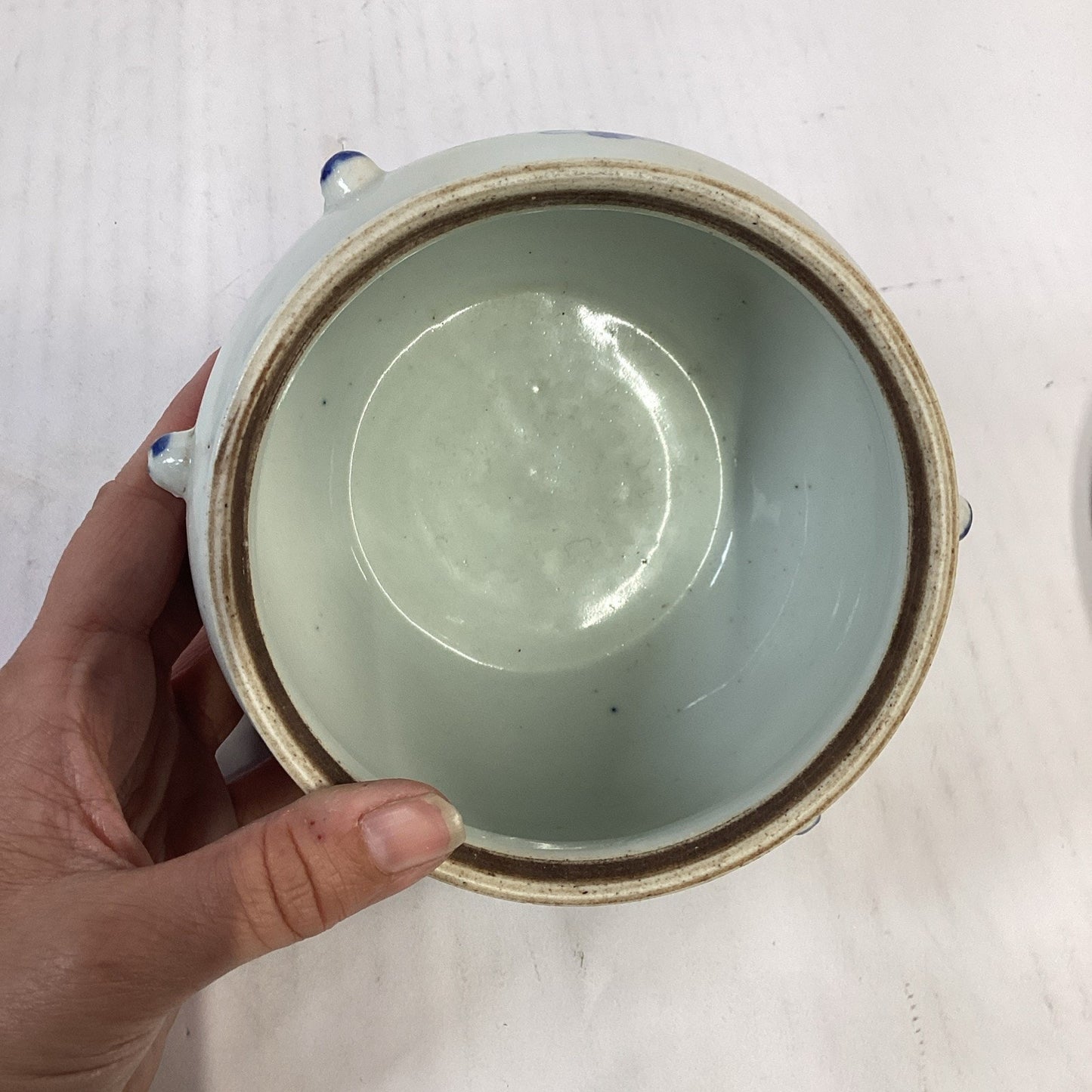 Antique 1851-1861 Chinese Blue And White Porcelain Kamcheng Covered Jar Qing Dyn
