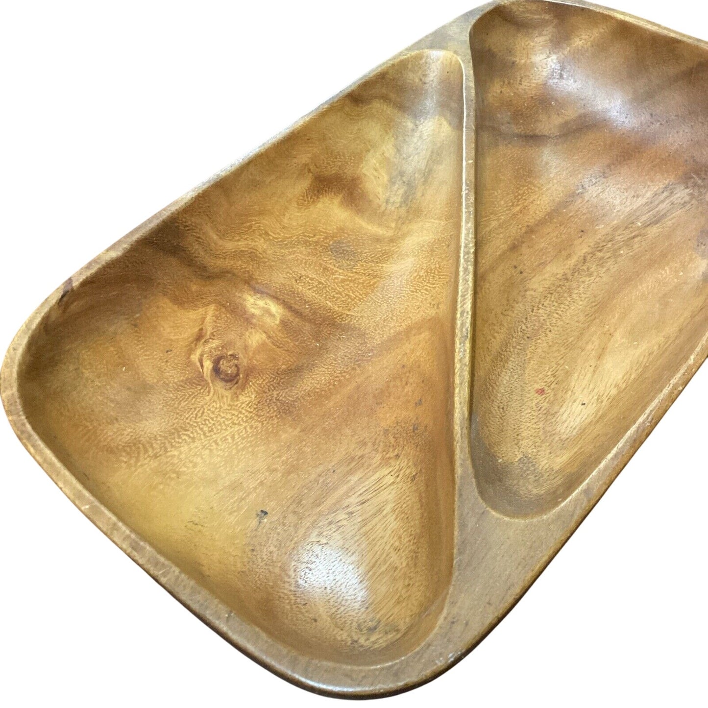 Teak Wood Snack Dish Divided Serving Tray - Nuts Candy