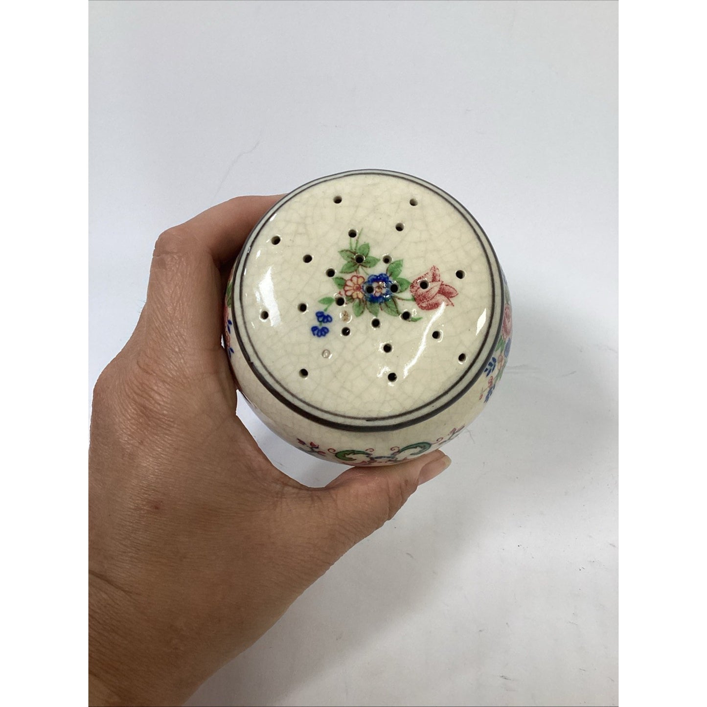 Vintage Hand Painted Porcelain Spice Shaker w/ Floral Pattern Japan - 5”H
