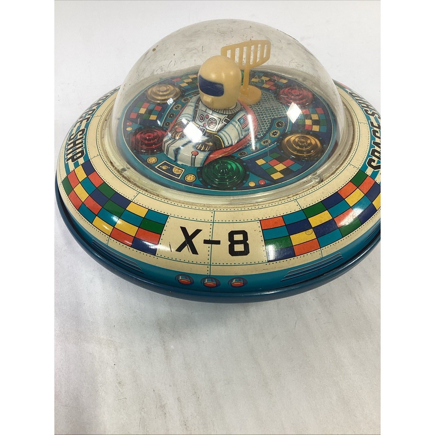 Vintage X-8 Spaceship Toy - No Lights - Spins/Moves/Sound Works