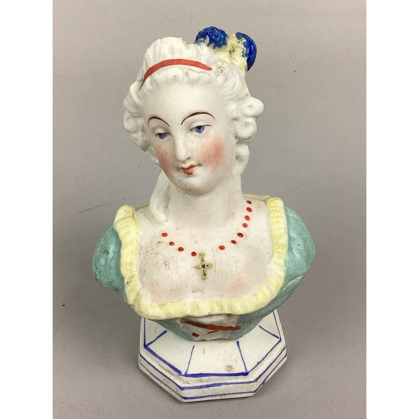 Antique German Porcelain Figurines - Man & Busty Lady Trinket Or Jewelry Box