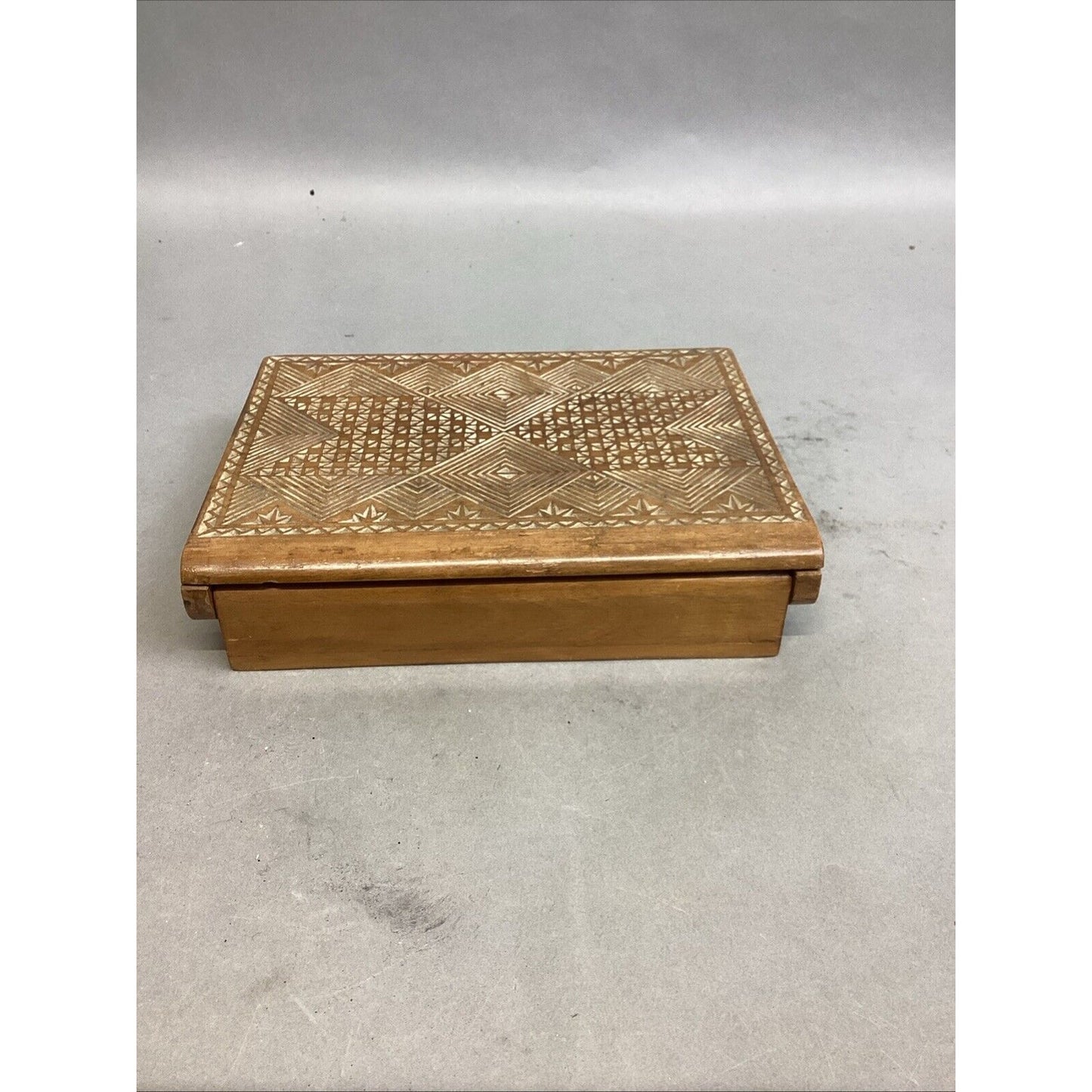 Vintage Playing Cards Czechoslovakia Carved Wooden Storage Case